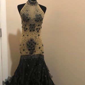 Sherry Halt Couture Black/Nude Evening Gown